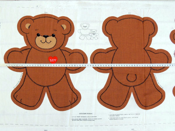 【LUV♡テディベア】ピロードール・2体・デッドストック・ヴィンテージ・パネル生地/ファブリック