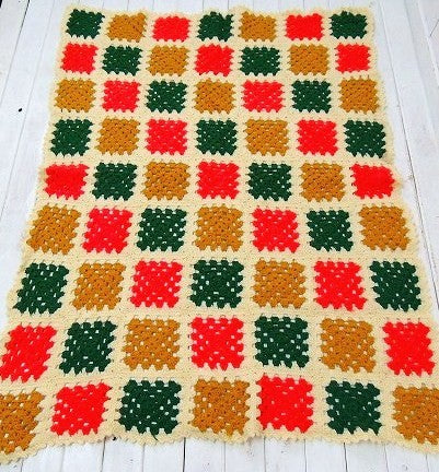 USA!モチーフ編み・アンティーク・ニットブランケット/グラニーブランケット/ハンドメイド