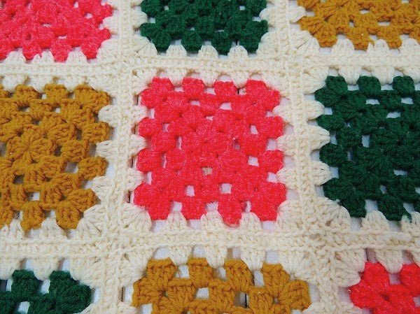 USA!モチーフ編み・アンティーク・ニットブランケット/グラニーブランケット/ハンドメイド