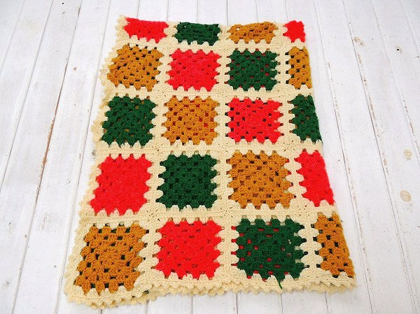 USA!モチーフ編み・アンティーク・ニットブランケット/グラニーブランケット/ハンドメイド