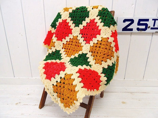 USA!モチーフ編み・アンティーク・ニットブランケット/グラニーブランケット/ハンドメイド