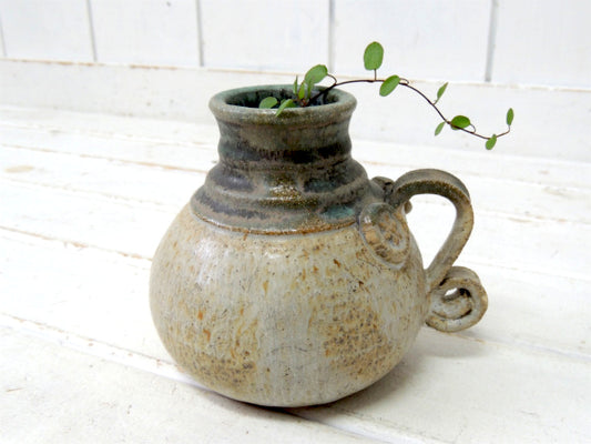 レトロモダン・デザイン ヴィンテージ・陶器製・花瓶・ポッタリー・持ち手ハンドル付き