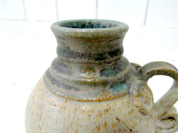 レトロモダン・デザイン ヴィンテージ・陶器製・花瓶・ポッタリー・持ち手ハンドル付き