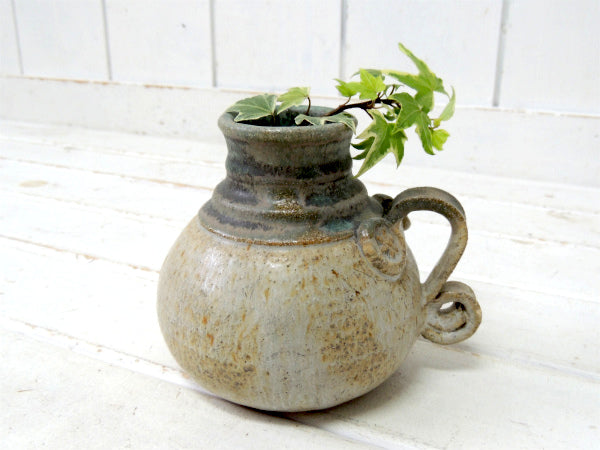レトロモダン・デザイン ヴィンテージ・陶器製・花瓶・ポッタリー・持ち手ハンドル付き