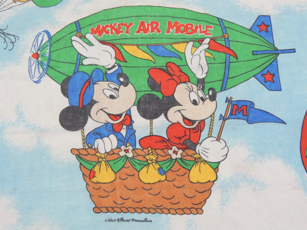 【ミッキー&フレンズー】ディズニー・飛行船柄・ヴィンテージ・ユーズドシーツ(ボックスタイプ)USA