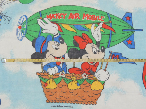 【ミッキー&フレンズー】ディズニー・飛行船柄・ヴィンテージ・ユーズドシーツ(ボックスタイプ)USA
