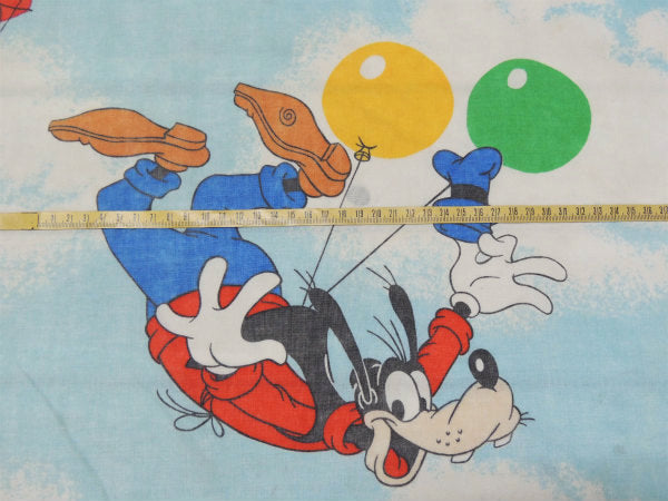 【ミッキー&フレンズー】ディズニー・飛行船柄・ヴィンテージ・ユーズドシーツ(ボックスタイプ)USA