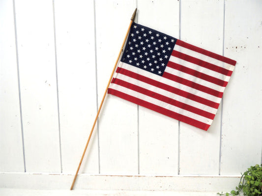 アメリカンフラッグ・50★ 美品・ビッグサイズ・USA 星条旗・木製ポール・ヴィンテージ・旗