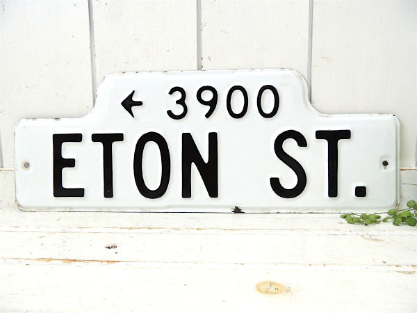 【←3900・ETON ST.】ホーロー製・ヴィンテージ・ストリートサイン・看板・USA