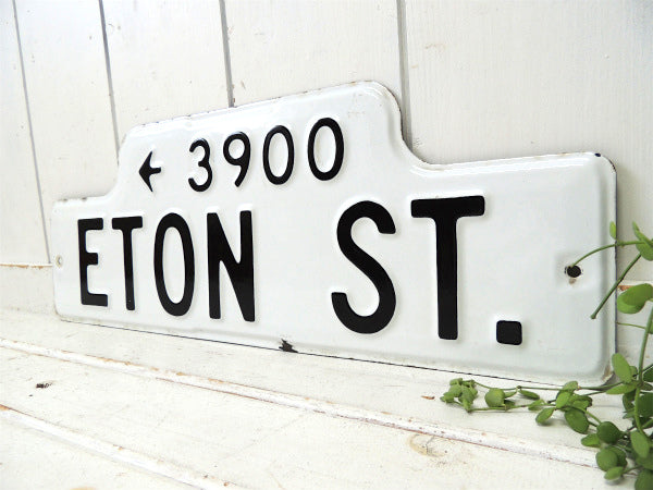 【←3900・ETON ST.】ホーロー製・ヴィンテージ・ストリートサイン・看板・USA