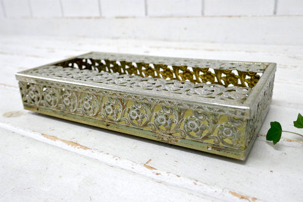 フラワーモチーフ ゴールドトーン 透かしデザイン ヴィンテージ ティッシュケース ティッシュボックス