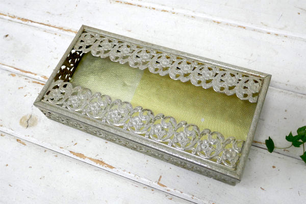 フラワーモチーフ ゴールドトーン 透かしデザイン ヴィンテージ ティッシュケース ティッシュボックス