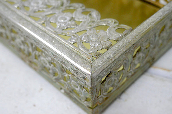 フラワーモチーフ ゴールドトーン 透かしデザイン ヴィンテージ ティッシュケース ティッシュボックス