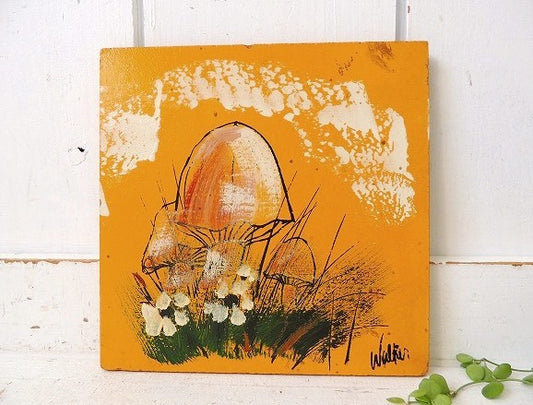 ミッドセンチュリー Walker キノコ ヴィンテージ 油絵 オイルペイント アート 絵画 壁飾り ハンドペイント USA ヒッピー