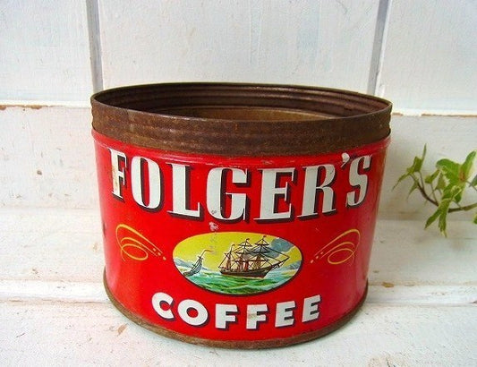 【Folgers】フォルジャーズ・ブリキ製・ヴィンテージ・コーヒー缶/ティン缶 USA