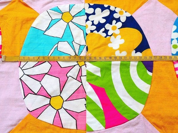 USA カラフル&ポップ 花柄　BIGサイズ ヴィンテージ パッチワーク キルトマット マルチカバー