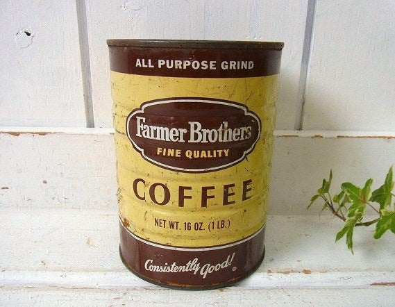 【Farmer Brothers COFFEE】ブリキ製・ヴィンテージ・コーヒー缶/ティン缶 USA