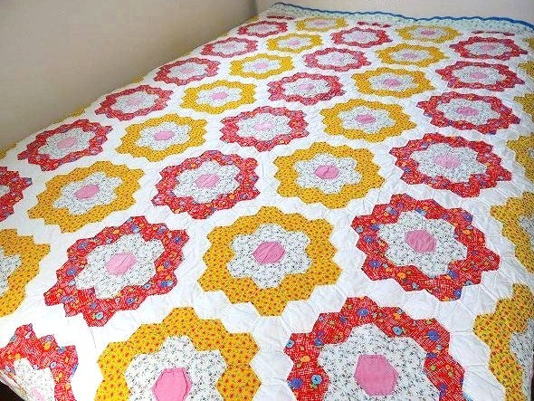 USA グランドマザーズ フラワーガーデン アンティーク キルト ベッドスプレッド マルチカバー