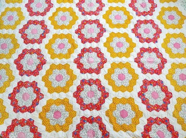 USA グランドマザーズ フラワーガーデン アンティーク キルト ベッドスプレッド マルチカバー