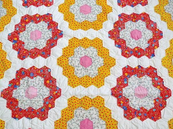 USA グランドマザーズ フラワーガーデン アンティーク キルト ベッドスプレッド マルチカバー