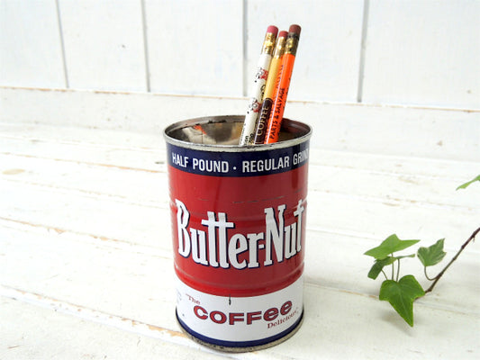 【Butter-Nut Coffee/ヒューストン】ブリキ製・ヴィンテージ・コーヒー缶/ガーデニング