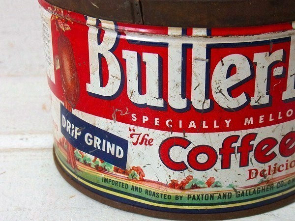 【Butter-Nut Coffee】ブリキ製・ヴィンテージ・コーヒー缶/ガーデニング USA