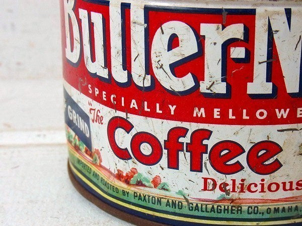 【Butter-Nut Coffee】ブリキ製・ヴィンテージ・コーヒー缶/ガーデニング USA