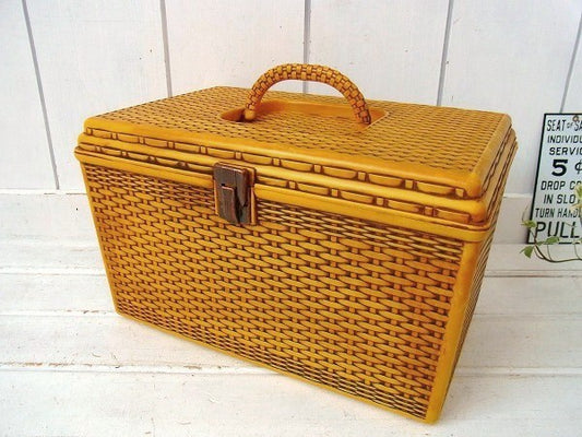 【WILSON】バスケット模様・3段式・ヴィンテージ・ソーイングボックス/裁縫箱　USA