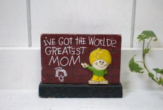 母の日 メッセージドール I'VE GOT THE WORLD'S GREATEST MOM 木製 ヴィンテージ オブジェ 飾り プレゼント USA
