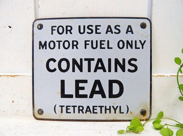 USA ガソリンスタンド CONTAINS LEAD  アメリカンビンテージ ・ホーローサイン 看板 USA ガレージ雑貨 モーター系