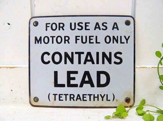 USA ガソリンスタンド CONTAINS LEAD  アメリカンビンテージ ・ホーローサイン 看板 USA ガレージ雑貨 モーター系