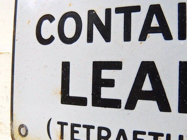 USA ガソリンスタンド CONTAINS LEAD  アメリカンビンテージ ・ホーローサイン 看板 USA ガレージ雑貨 モーター系