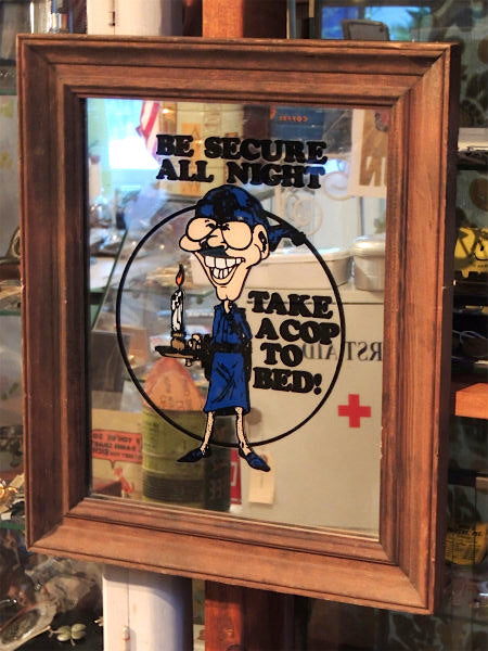 【BE SECURE ALL NIGHT】メッセージ・ビンテージ・パブミラー・ウォールデコ・店内装飾