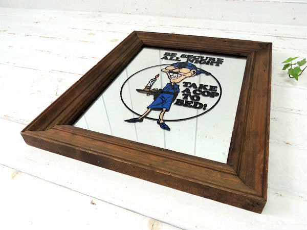 【BE SECURE ALL NIGHT】メッセージ・ビンテージ・パブミラー・ウォールデコ・店内装飾