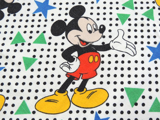 【ミッキーマウス】星柄&水玉柄・コットン100%・ヴィンテージ・ユーズドシーツ(ボックスタイプ)