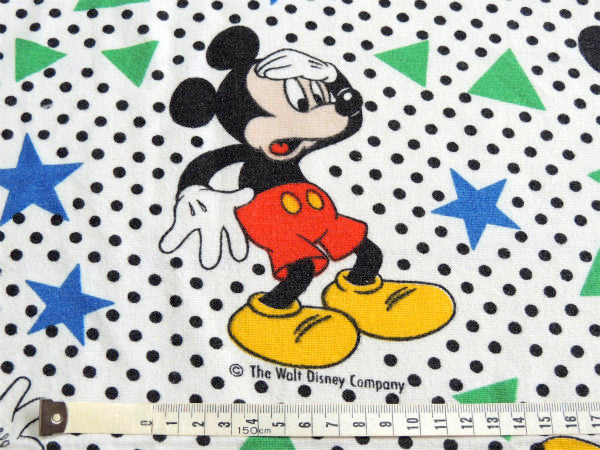 【ミッキーマウス】星柄&水玉柄・コットン100%・ヴィンテージ・ユーズドシーツ(ボックスタイプ)