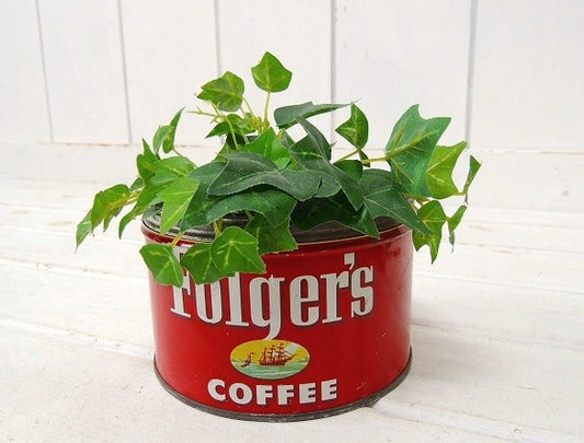 【Folgers】フォルジャーズ・赤色・ブリキ製・ヴィンテージ・コーヒー缶/ティン缶 USA
