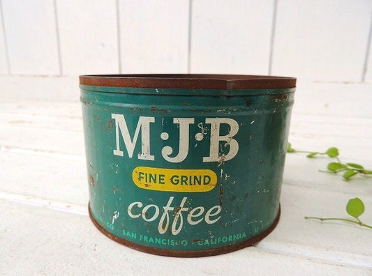 【MJB】グリーン色のブリキ製・ヴィンテージ・コーヒー缶/ティン缶 USA