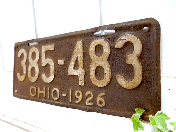 1926年・オハイオ州・アンティーク・OLD・ナンバープレート・カーライセンスプレート・ガレージ