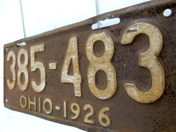 1926年・オハイオ州・アンティーク・OLD・ナンバープレート・カーライセンスプレート・ガレージ
