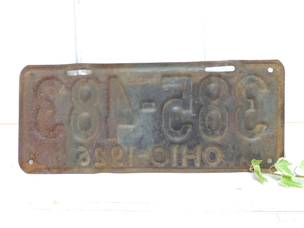 1926年・オハイオ州・アンティーク・OLD・ナンバープレート・カーライセンスプレート・ガレージ
