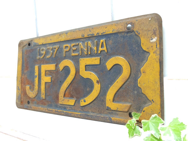 【ペンシルベニア州・1937年・PENNA】ビンテージ・ナンバープレート/ライセンスプレート