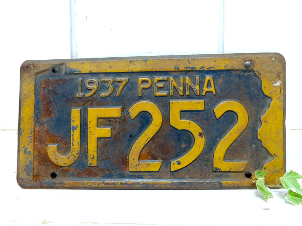 【ペンシルベニア州・1937年・PENNA】ビンテージ・ナンバープレート/ライセンスプレート
