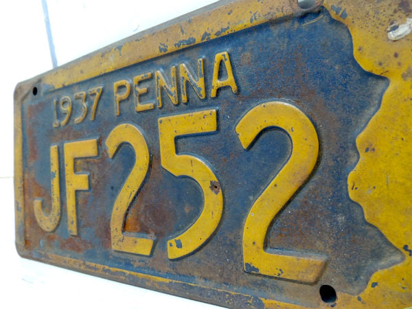 【ペンシルベニア州・1937年・PENNA】ビンテージ・ナンバープレート/ライセンスプレート