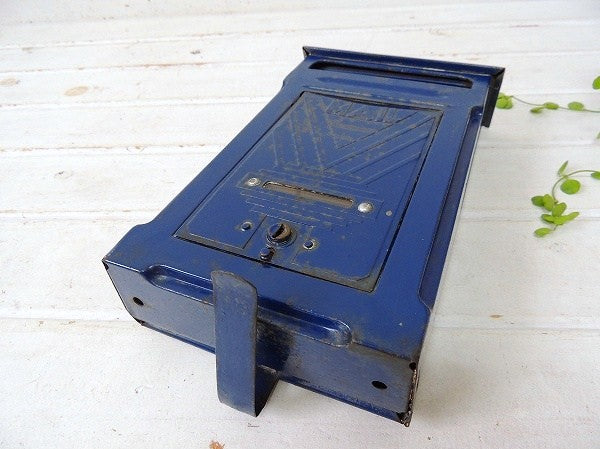 USA!青色・新聞受け付き・メタル製・アンティーク・メールボックス/郵便受け/ポスト