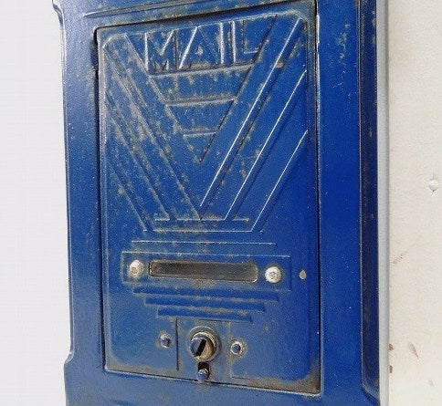 USA!青色・新聞受け付き・メタル製・アンティーク・メールボックス/郵便受け/ポスト