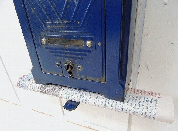 USA!青色・新聞受け付き・メタル製・アンティーク・メールボックス/郵便受け/ポスト