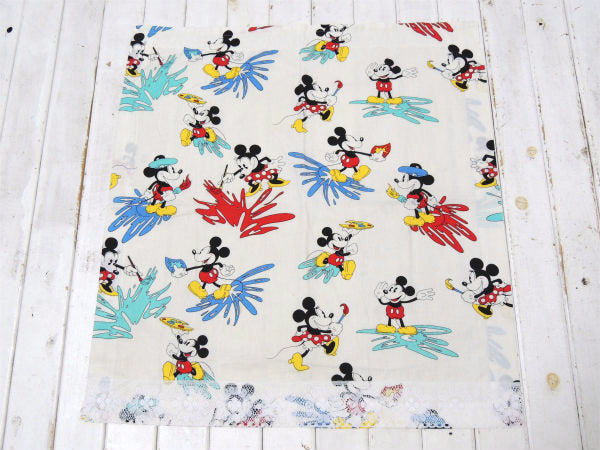 【レトロなミッキー&ミニー】激レア!パレット&ペイント柄・ヴィンテージ・カーテン/生地