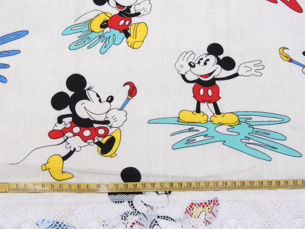 【レトロなミッキー&ミニー】激レア!パレット&ペイント柄・ヴィンテージ・カーテン/生地