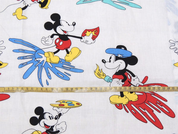 【レトロなミッキー&ミニー】激レア!パレット&ペイント柄・ヴィンテージ・カーテン/生地
